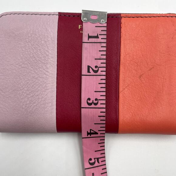Fossil Sydney Zip Card Wallet Multi-Color Leather Colorblock Red Orange Pink - Picture 6 of 6